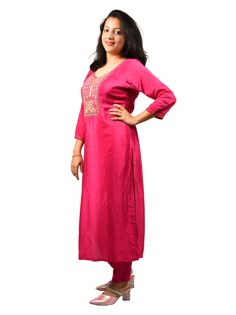 Pink Silk Fabric Embroidered suit with Banarasi Dupatta