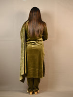 Load image into Gallery viewer, Green Soft Premium Velvet Floral Embroidered Suit