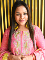 Pink and Yellow Tissue Shimmer Suit With Dupatta