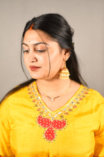 Load image into Gallery viewer, Yellow Dola silk with cotton lining and yoke lining with Banarasi
