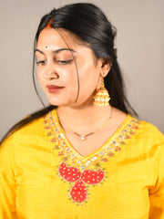 Yellow Dola silk with cotton lining and yoke lining with Banarasi
