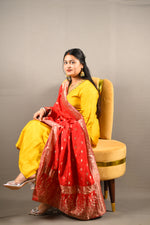 Load image into Gallery viewer, Yellow Dola silk with cotton lining and yoke lining with Banarasi
