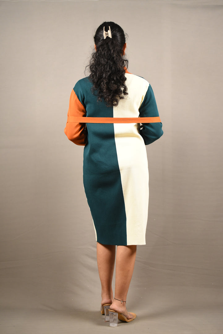 Multi Color Soft Shirt Style Dress With Belt