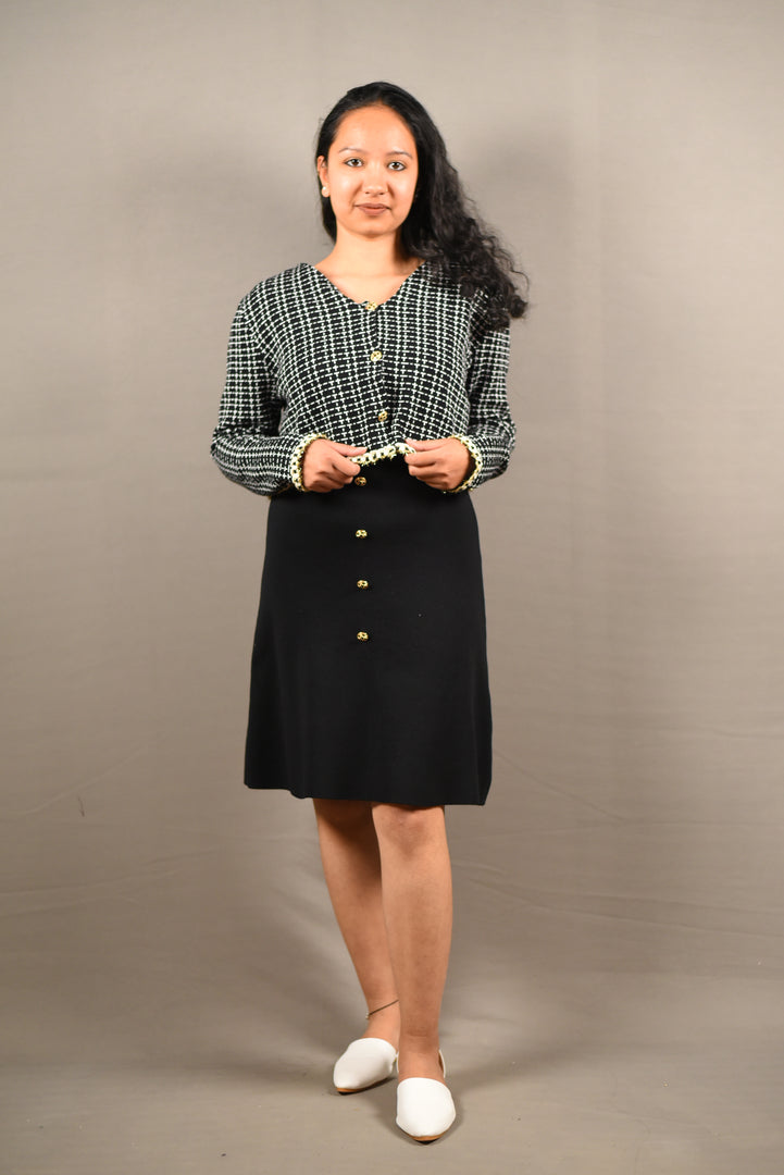 Black Korean Style 2 Piece Woolen Dress