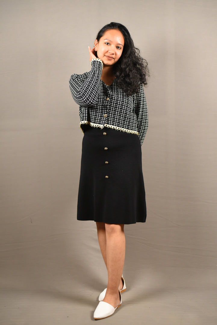 Black Korean Style 2 Piece Woolen Dress