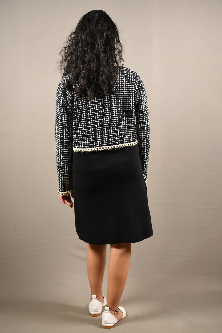 Black Korean Style 2 Piece Woolen Dress