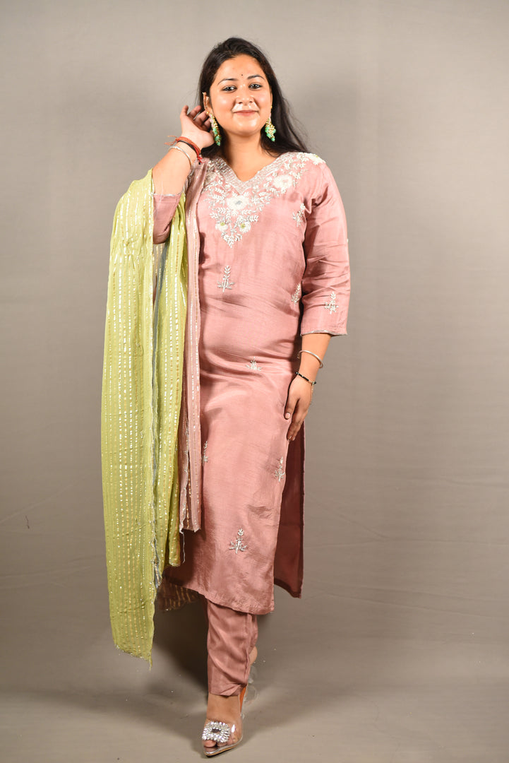 Pure Dola silk with handwork and Dour Color Dupatta