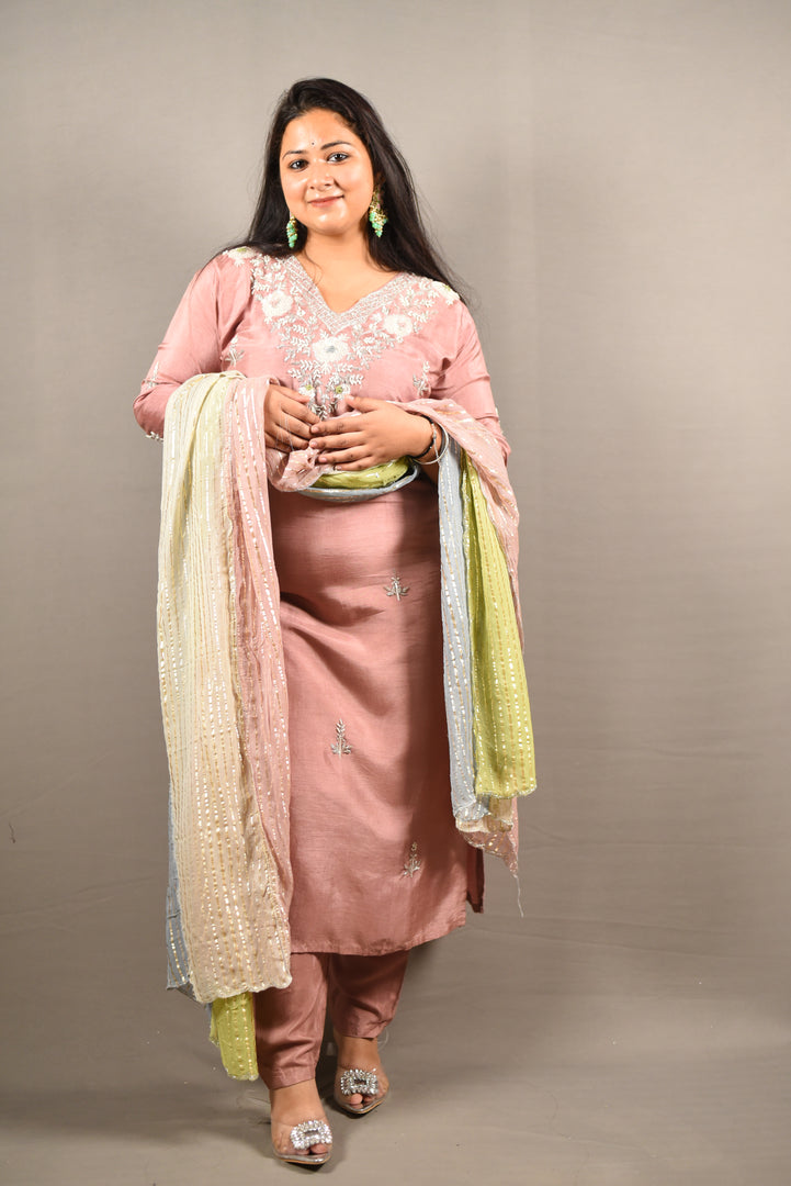 Pure Dola silk with handwork and Dour Color Dupatta