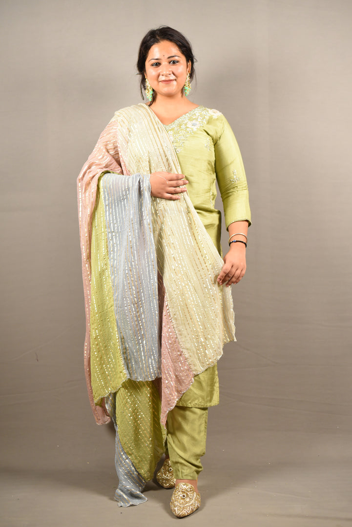 Pure Dola silk with handwork and Dour Color Dupatta