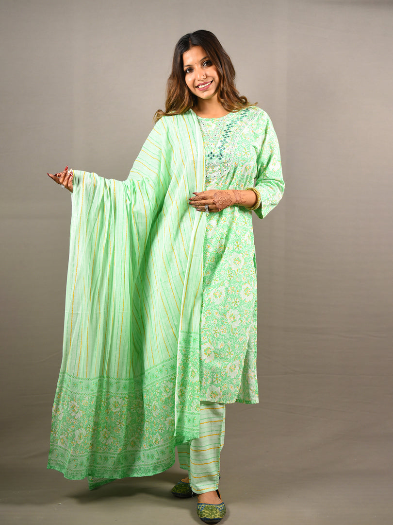 Light Green 3 Piece Pure Cotton Suit