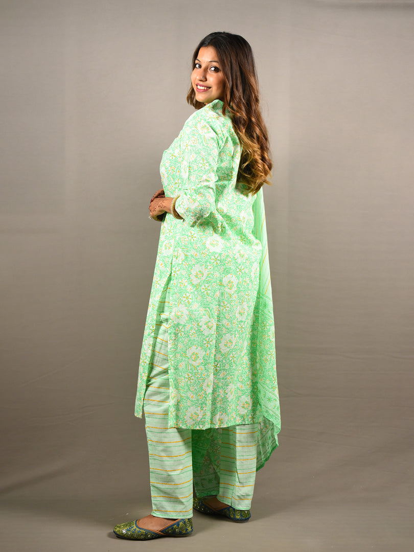 Light Green 3 Piece Pure Cotton Suit