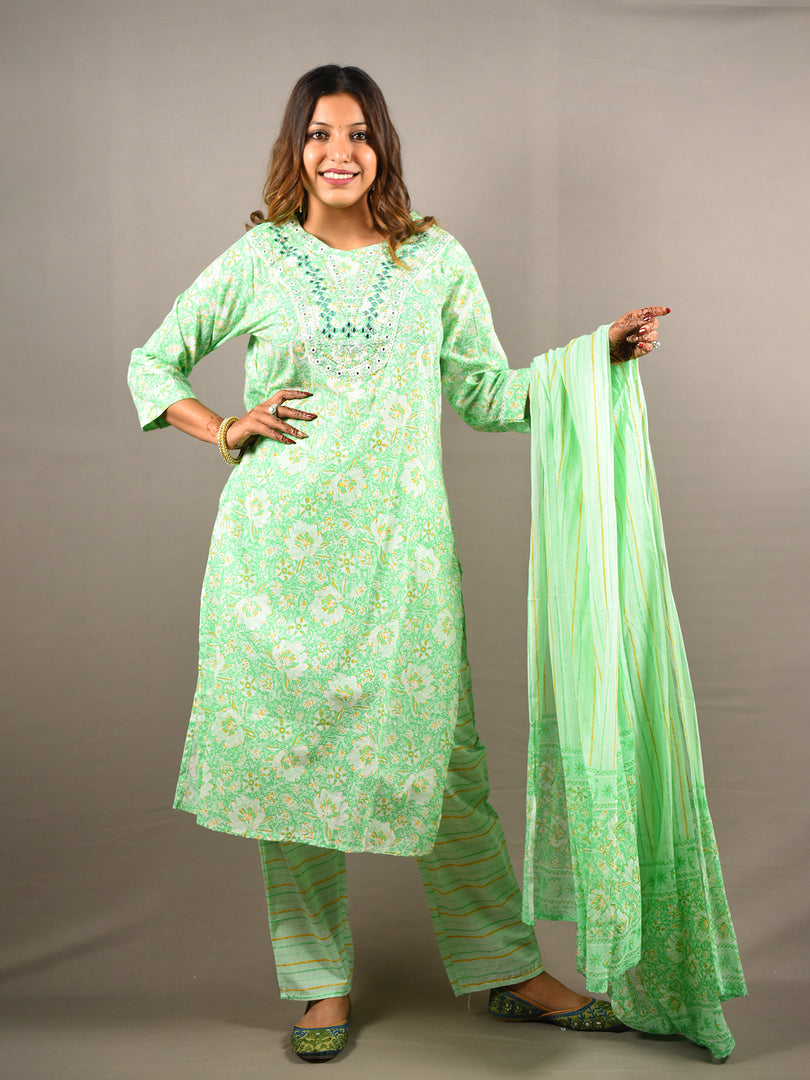 Light Green 3 Piece Pure Cotton Suit