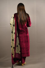 Load image into Gallery viewer, Maroon Cauterize Premium Velvet Floral Embroidered Suit
