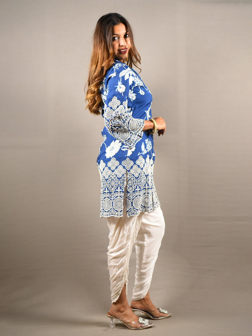 Blue and White 2 Piece Pure Cotton Suit