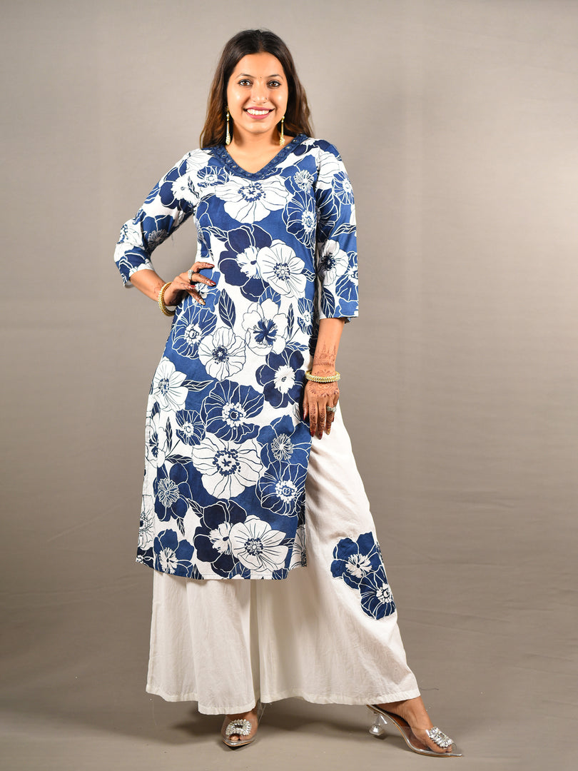 Blue and White 2 Piece Pure Cotton Suit