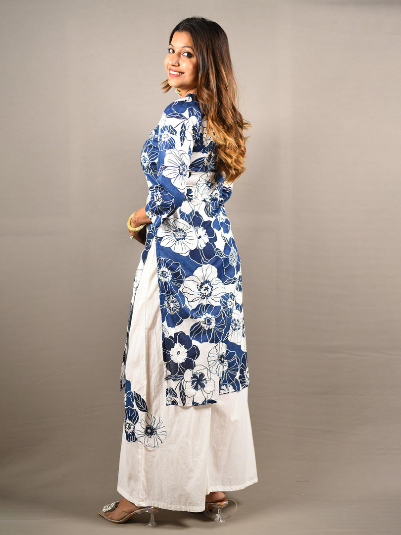 Blue and White 2 Piece Pure Cotton Suit