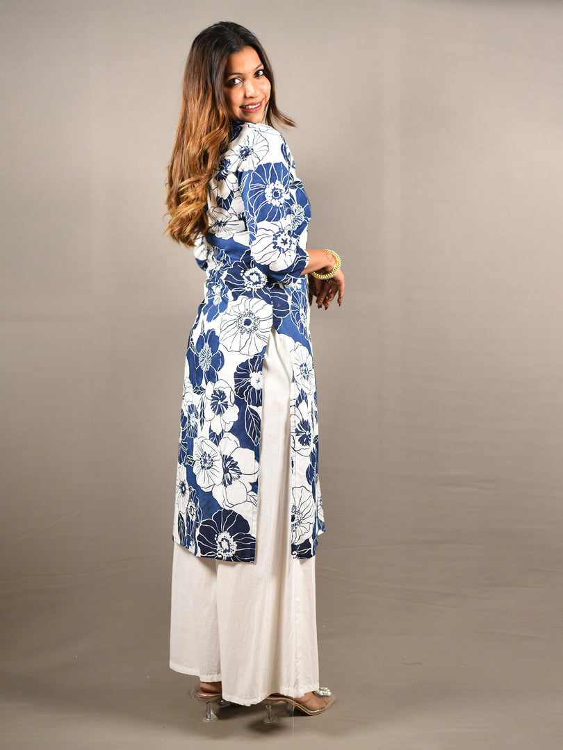 Blue and White 2 Piece Pure Cotton Suit