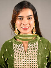 Green Soft Premium Velvet Zari Work Suit