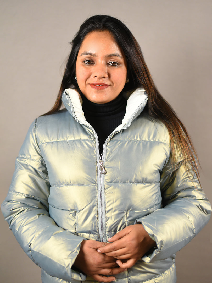 Metallic Blue Puffer Jacket