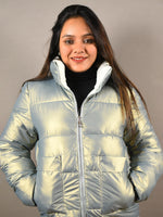 Load image into Gallery viewer, Metallic Blue Puffer Jacket
