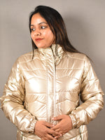 Load image into Gallery viewer, Metallic Gold Puffer Jacket
