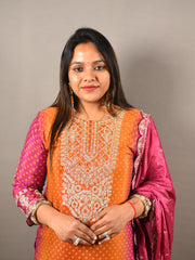 Orange and Pink Sharara Suit with Machine work and Mirrors