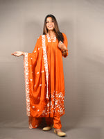 Load image into Gallery viewer, Radiant Orange Floral Embroidered Suit Set with Dupatta
