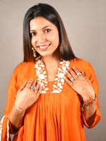 Load image into Gallery viewer, Radiant Orange Floral Embroidered Suit Set with Dupatta

