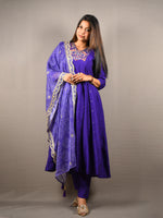 Load image into Gallery viewer, Royal Purple Embroidered Anarkali Set With Bandhej Dupatta
