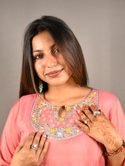 Anarkali Set With Embroidered Neckline And Silk Dupatta