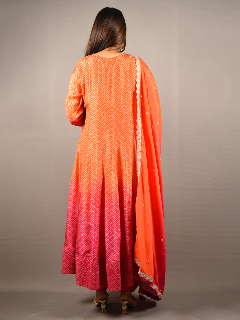 Elegant Ombre Anarkali Set with Embellished Dupatta