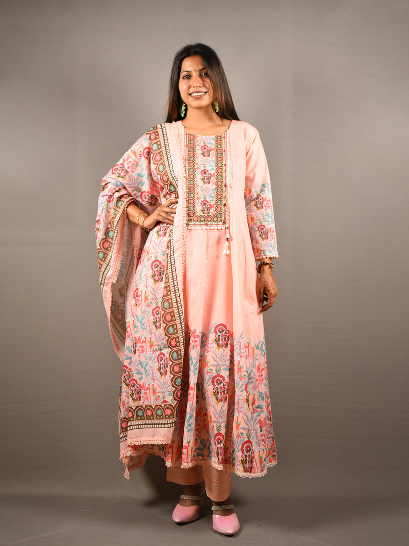 Party Wear Cotton Frock Suit With Dupatta