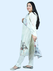Off White Digital Printed Cotton Blend Straight Suit with Dupatta