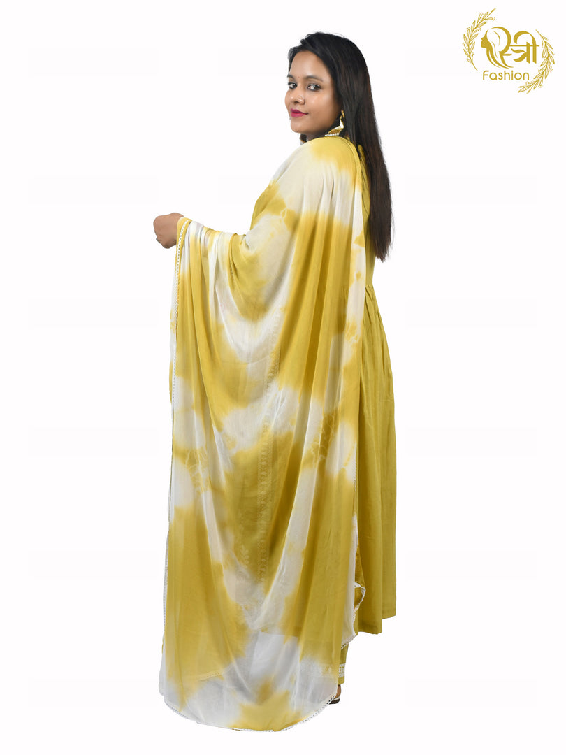 Lemon Green Chicken Kari work Cotton Blend Straight Suit with Chiffon Dupatta