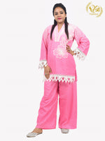 Load image into Gallery viewer, Pink Cotton Schiffli Co-ord Set With Applique Work
