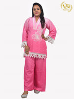 Load image into Gallery viewer, Pink Cotton Schiffli Co-ord Set With Applique Work
