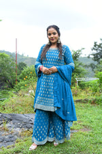 Load image into Gallery viewer, Blue Original stone Georgette Fabric Computer Work Sharara
