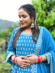 Blue Original stone Georgette Fabric Computer Work Sharara