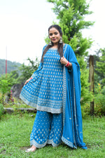 Load image into Gallery viewer, Blue Original stone Georgette Fabric Computer Work Sharara
