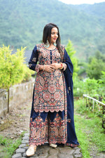 Load image into Gallery viewer, Dark Blue Heavy Dhori Work Georgette Fabric Original Stone Sharara
