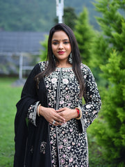 Black Floral Embroidered Original stone Georgette Fabric Computer Work Sharara