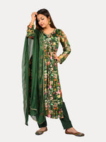 Load image into Gallery viewer, Aliya cut Dark Green suit in Chinon fabric with Chiffon Dupatta
