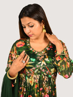 Load image into Gallery viewer, Aliya cut Dark Green suit in Chinon fabric with Chiffon Dupatta
