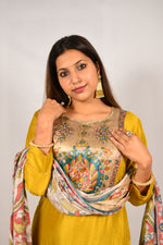 Load image into Gallery viewer, Mustard Pure Dola Silk With Gajji Patch And Pittan Work And Pure Gajji Silk Dupatta
