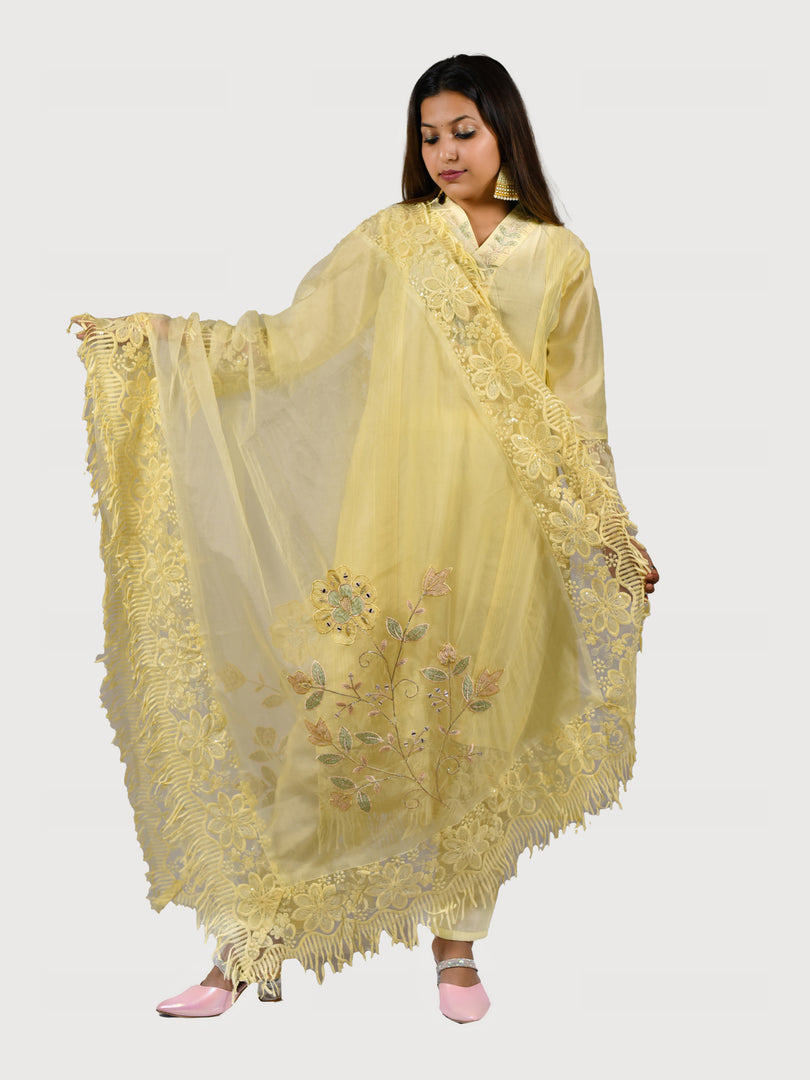 Maheshwari Silk Suit With Organza Dupatta & Bottom Silk