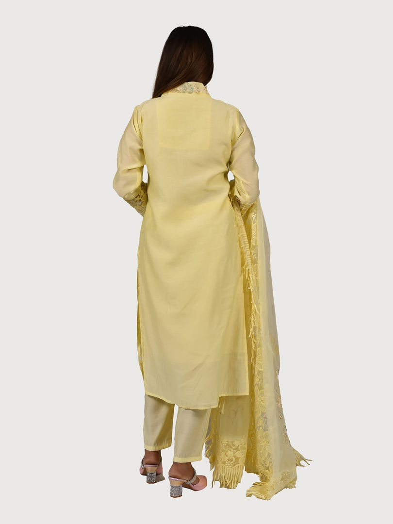 Maheshwari Silk Suit With Organza Dupatta & Bottom Silk