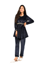 Load image into Gallery viewer, Dark Blue Velvet Machine Weave Co-ord Set
