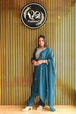 Load image into Gallery viewer, Peacock Blue Tissue Shimmer Suit With Dupatta
