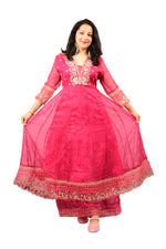 Load image into Gallery viewer, Pink Embroidered Georgette Frock Suit With Dupatta
