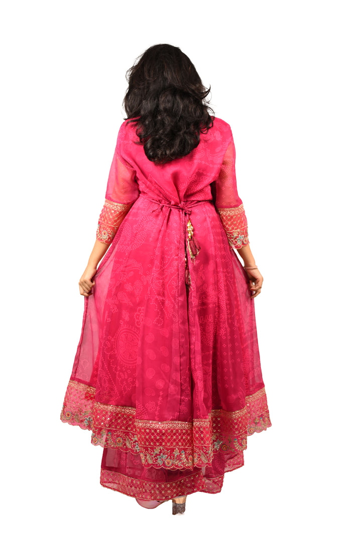 Pink Embroidered Georgette Frock Suit With Dupatta